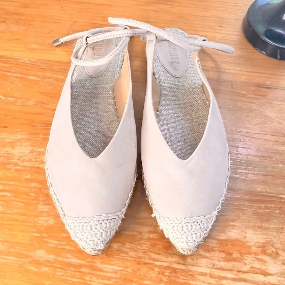 Schutz Liba Ankle-Tie Leather Espadrille Flats